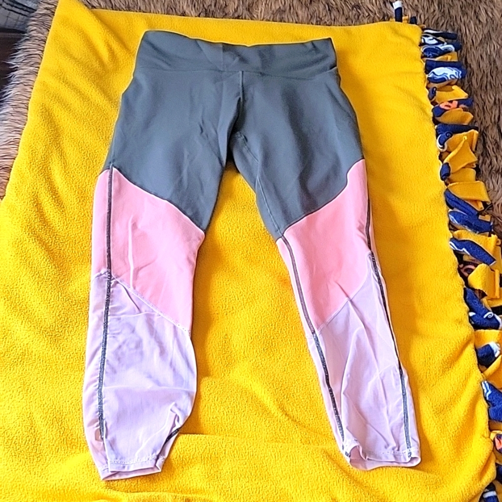 Fabletics Olive and Pink Mesh Leggings